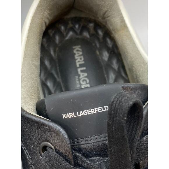 KARL LAGERFELD PARIS Men's Black-White Leather Karl Head Lace-Up Sneakers SZ 13 - Picture 6 of 12